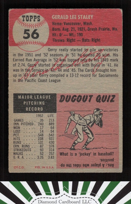 1953 Topps #56 Gerald Staley FR a, back