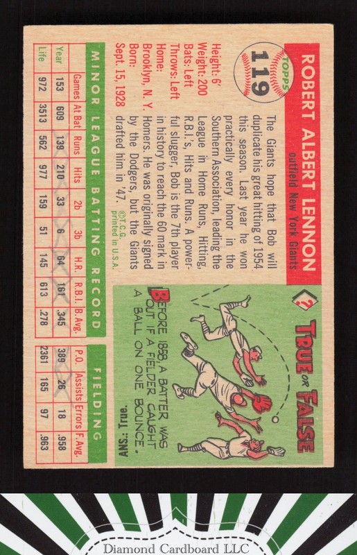 1955 Topps #119 Bob Lennon VGEX o, back