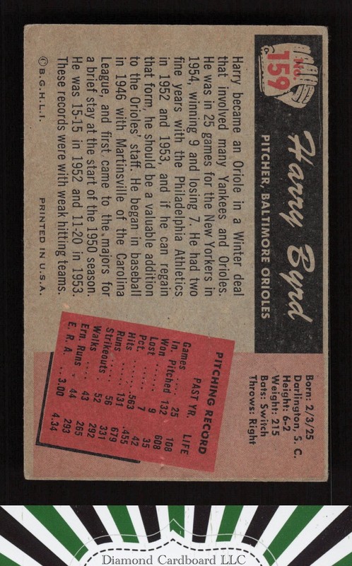 1955 Bowman #159 Harry Byrd VGEX, back