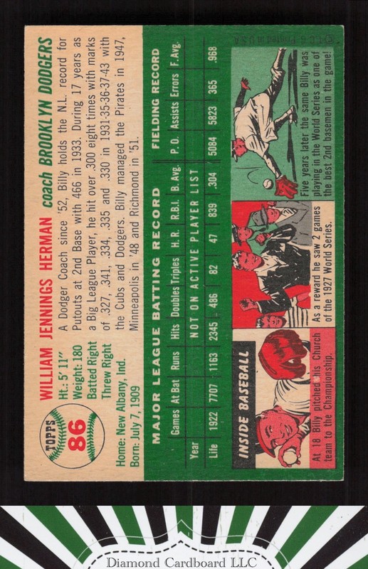 1954 Topps #86 Billy Herman EX+ i, back