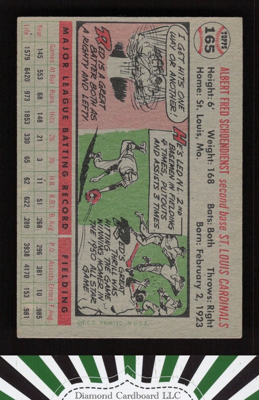 1956 Topps #165 Red Schoendienst EX i, back