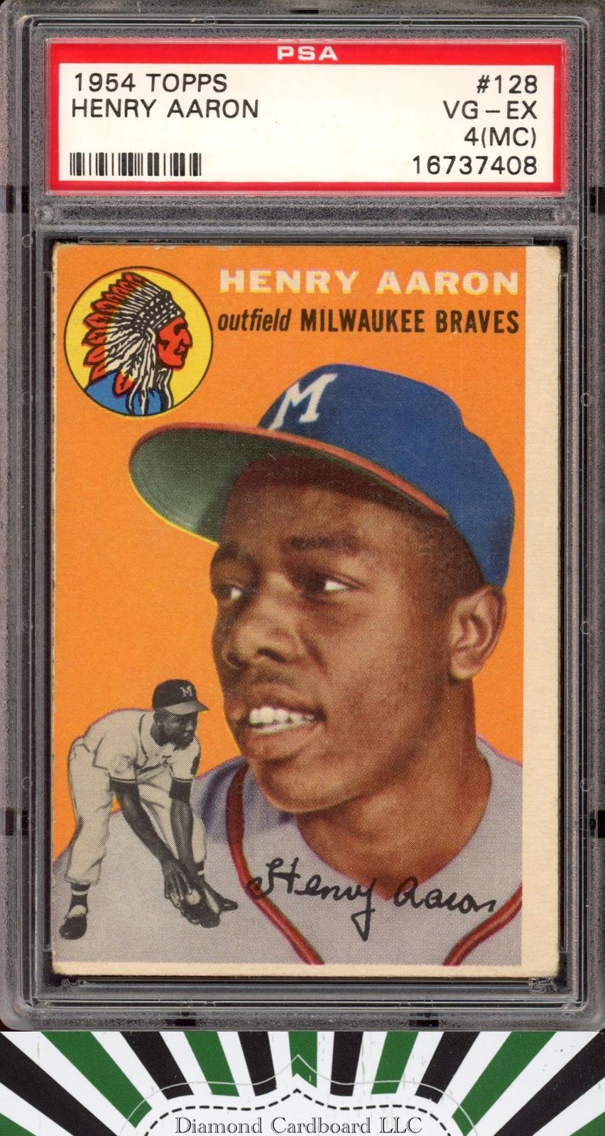 1954 Topps #128 Henry Hank Aaron PSA 4 (MC) HOF RC, front
