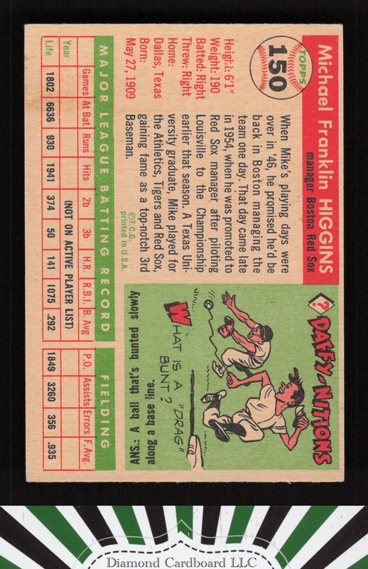 1955 Topps #150 Mike Higgins VGEX f, back