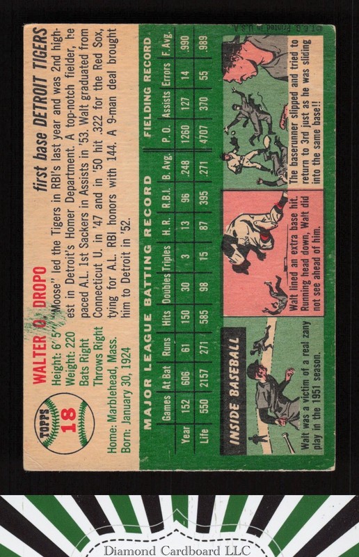 1954 Topps #18 Walt Dropo VG m, back