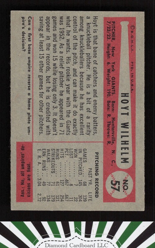 1954 Bowman #57 Hoyt Wilhelm EXMT+ [CENTERED] a, back