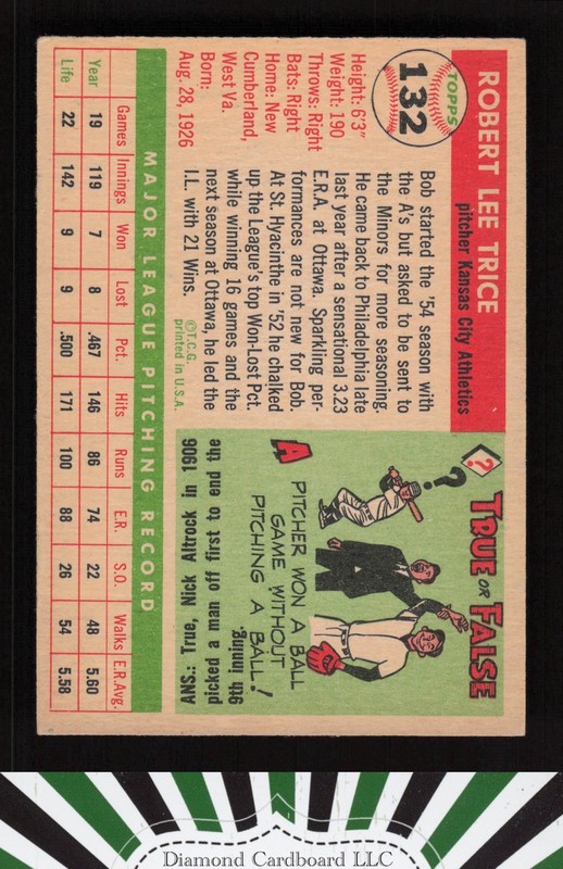 1955 Topps #132 Bob Trice VG+ e, back