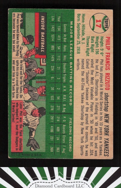 1954 Topps #17 Phil Rizzuto VG+ [GOOD EYE APPEAL] d, back