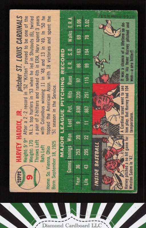 1954 Topps #9 Harvey Haddix VG n, back