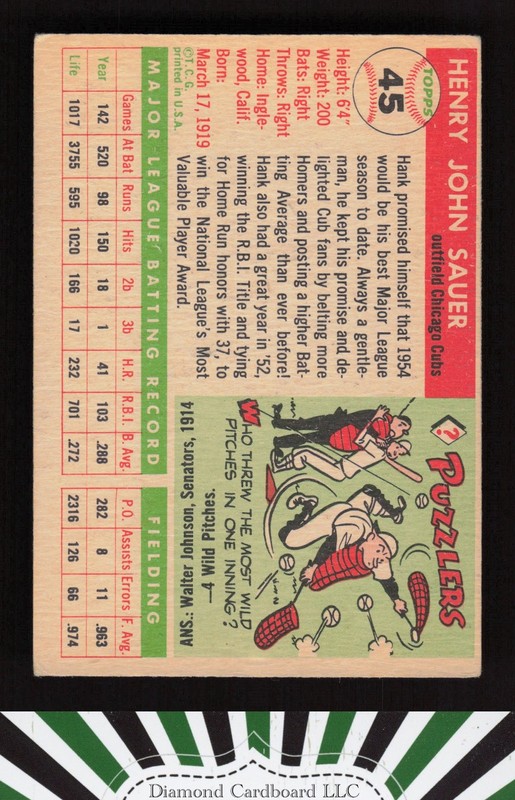 1955 Topps #45 Hank Sauer VG (MC) i, back
