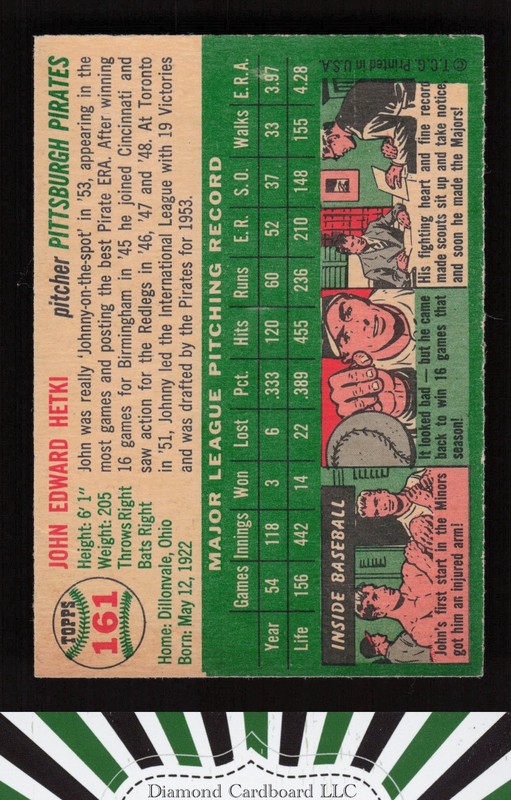 1954 Topps #161 John Hetki VG c, back