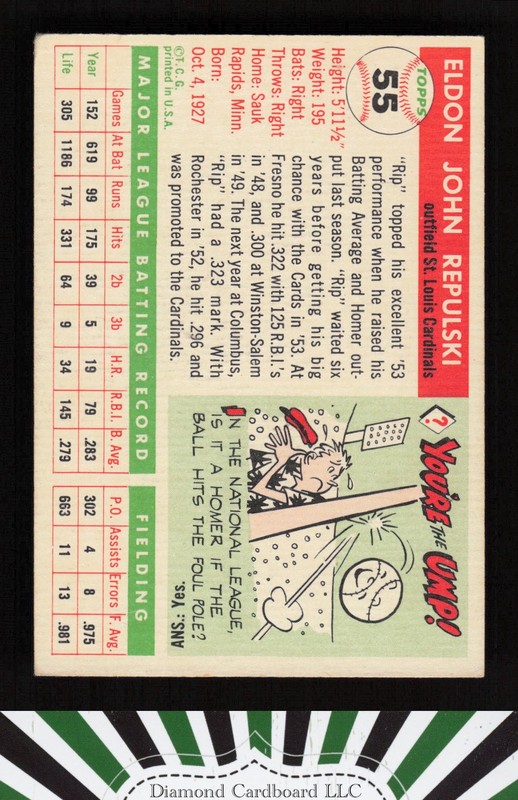 1955 Topps #55 Rip Repulski VGEX s, back