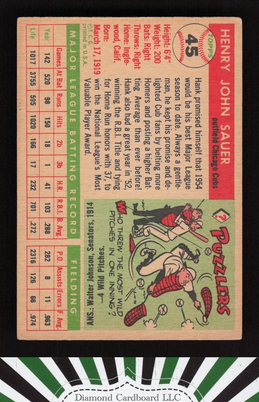 1955 Topps #45 Hank Sauer VG h, back