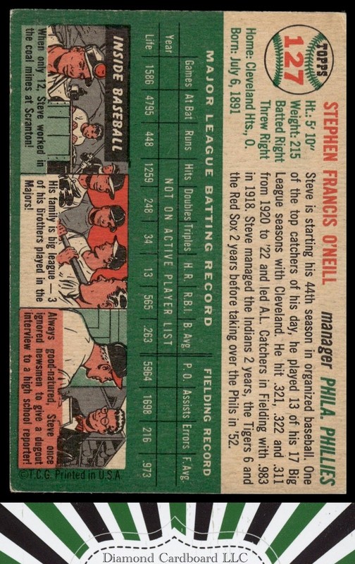 1954 Topps #127 Steve O'Neill VGEX h, back