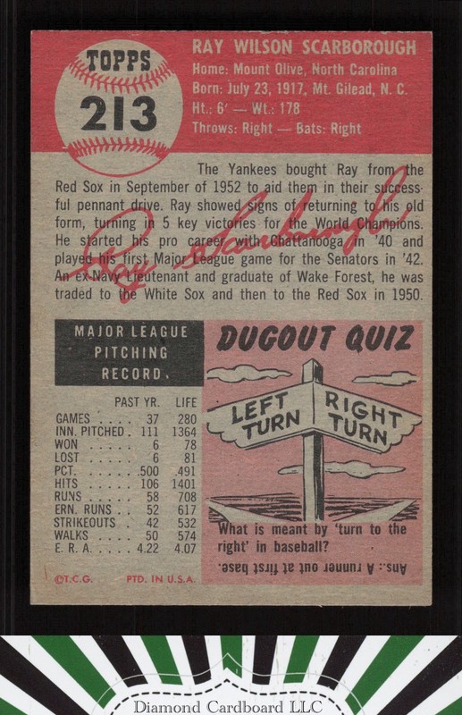 1953 Topps #213 Ray Scarborough EXMT j, back