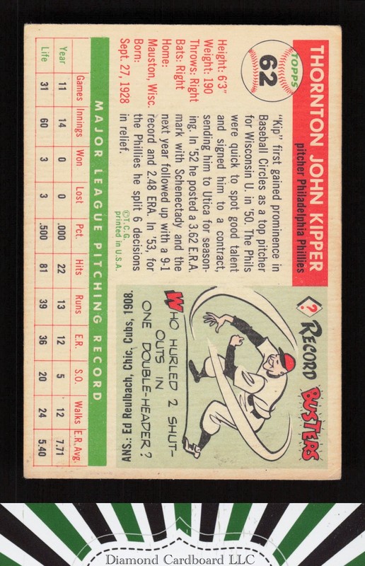 1955 Topps #62 Thornton Kipper VG k, back