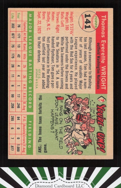 1955 Topps #141 Tom Wright VGEX h, back