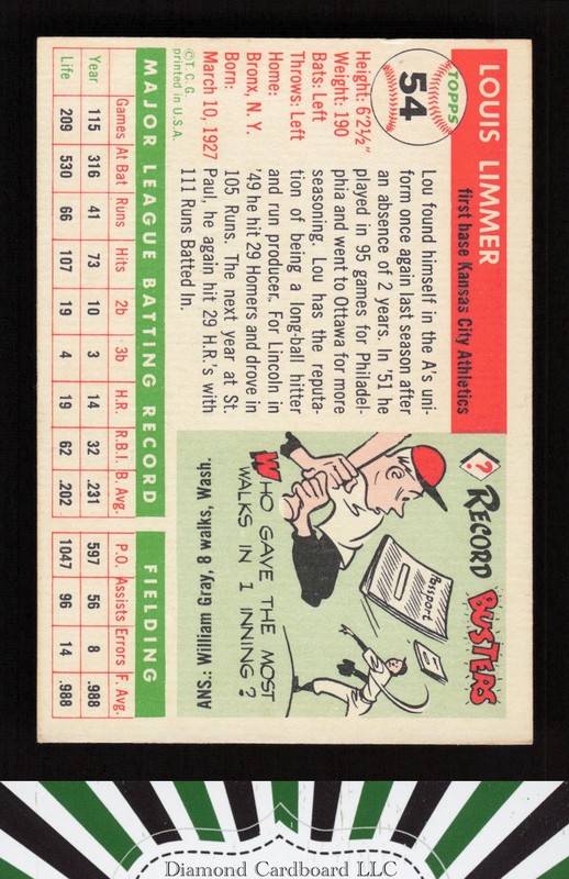 1955 Topps #54 Lou Limmer EX o, back