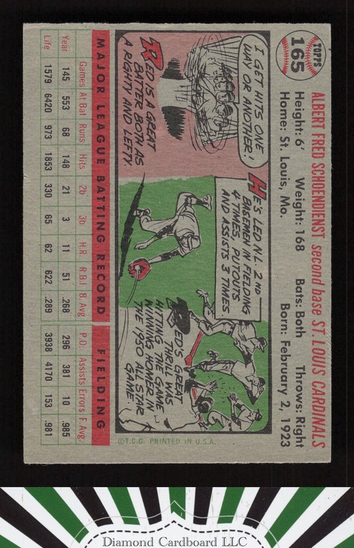 1956 Topps #165 Red Schoendienst VGEX d, back