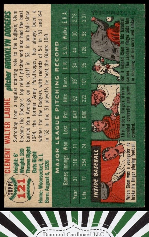 1954 Topps #121 Clem Labine VGEX j, back