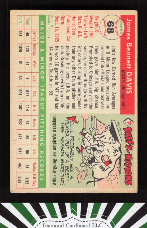 1955 Topps #68 Jim Davis VGEX g, back