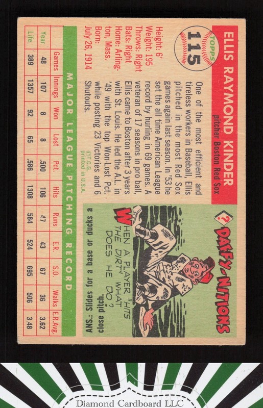 1955 Topps #115 Ellis Kinder VG+ d, back