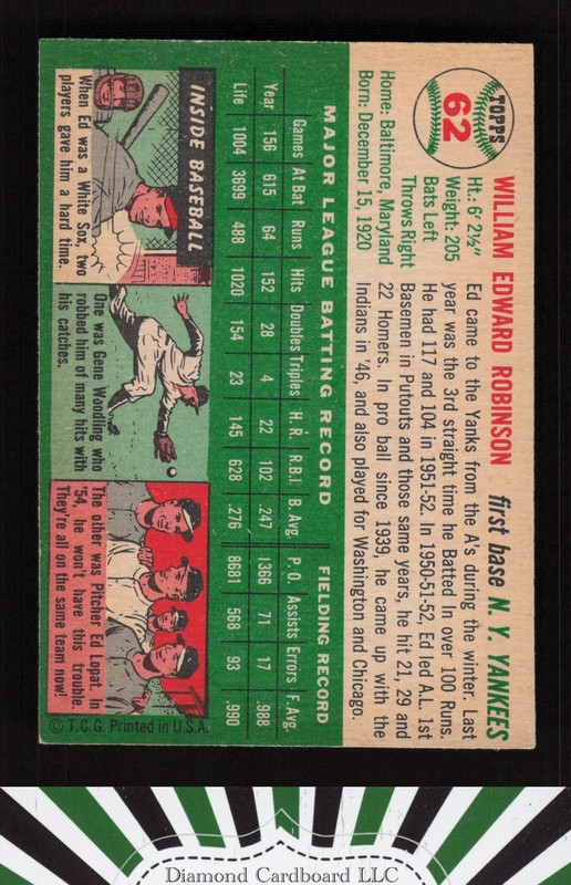 1954 Topps #62 Eddie Robinson VGEX+ c, back