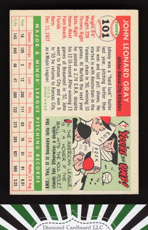 1955 Topps #101 Johnny Gray VGEX m, back