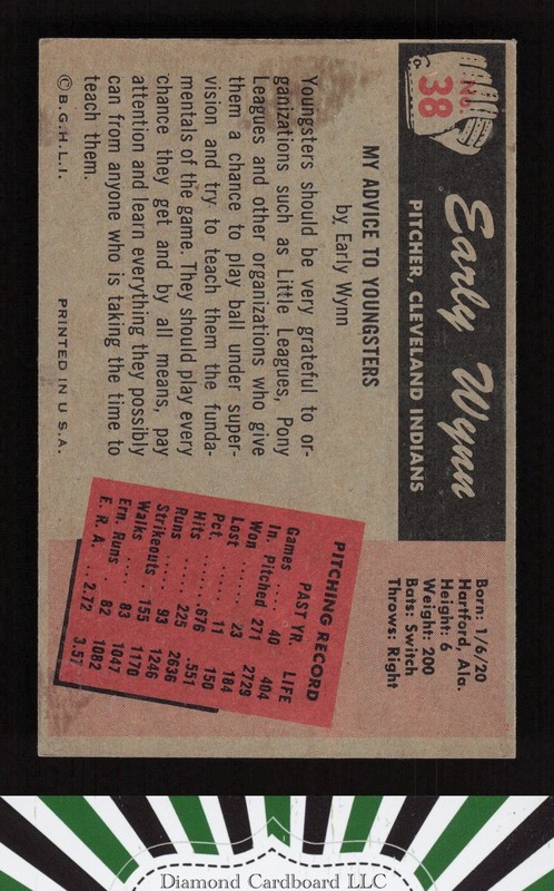 1955 Bowman #38 Early Wynn EXMT b, back