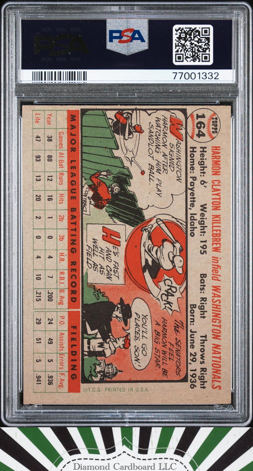 1956 Topps #164 Harmon Killebrew PSA 7, back