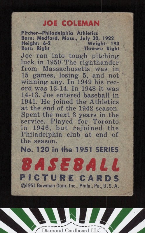 1951 Bowman #120 Joe Coleman GD, back