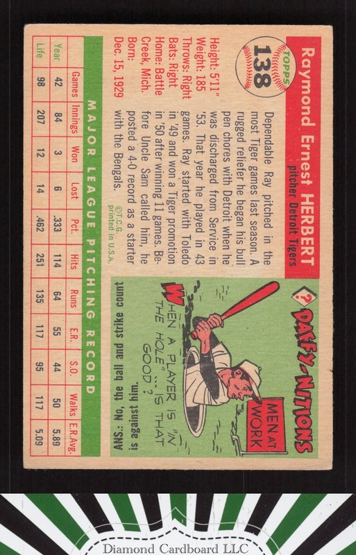 1955 Topps #138 Ray Herbert VGEX e, back