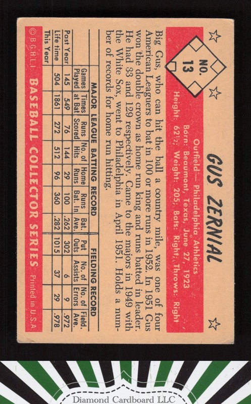 1953 Bowman Color #13 Gus Zernial VGEX c, back