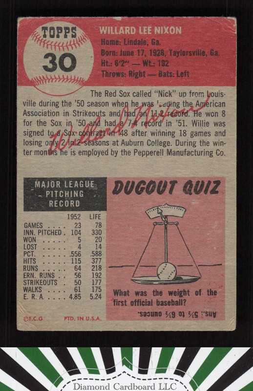 1953 Topps #30 Willard Nixon GD a, back