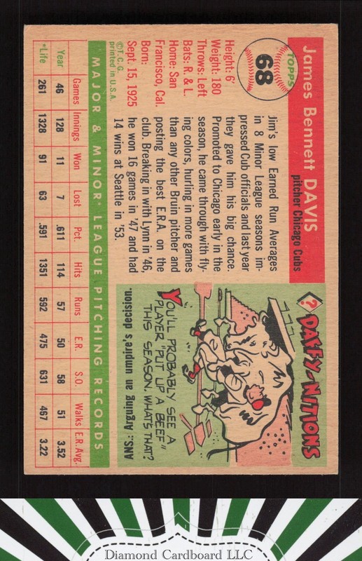 1955 Topps #68 Jim Davis VGEX b, back