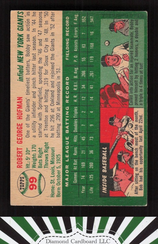 1954 Topps #99 Bobby Hofman VGEX c, back