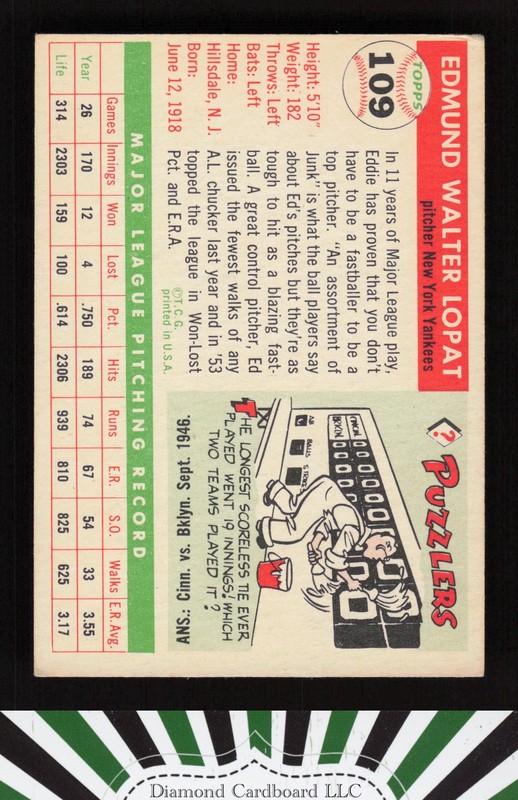 1955 Topps #109 Ed Lopat VGEX d, back