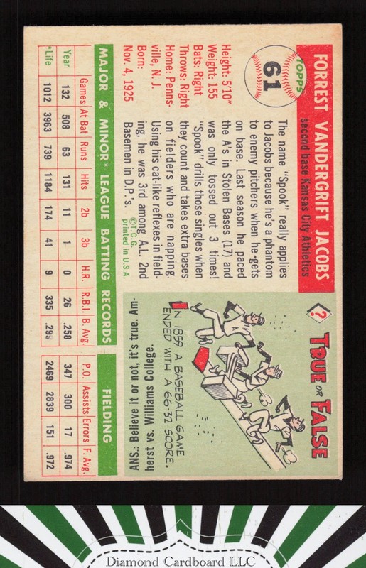 1955 Topps #61 Spook Jacobs VGEX s, back