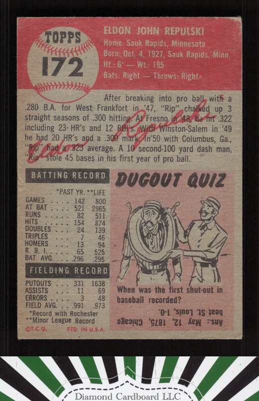 1953 Topps #172 Rip Repulski PR a, back
