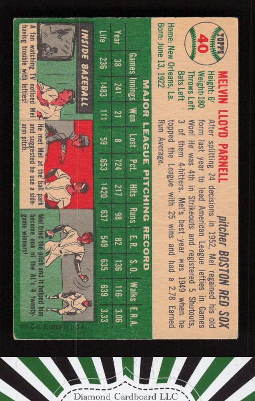 1954 Topps #40 Mel Parnell VGEX [CENTERED] b, back