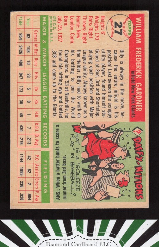 1955 Topps #27 Billy Gardner VGEX j, back