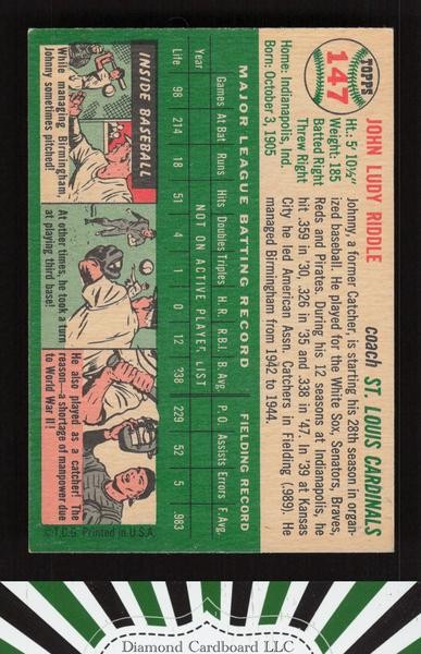 1954 Topps #147 Johnny Riddle EX [STUNNING] g, back