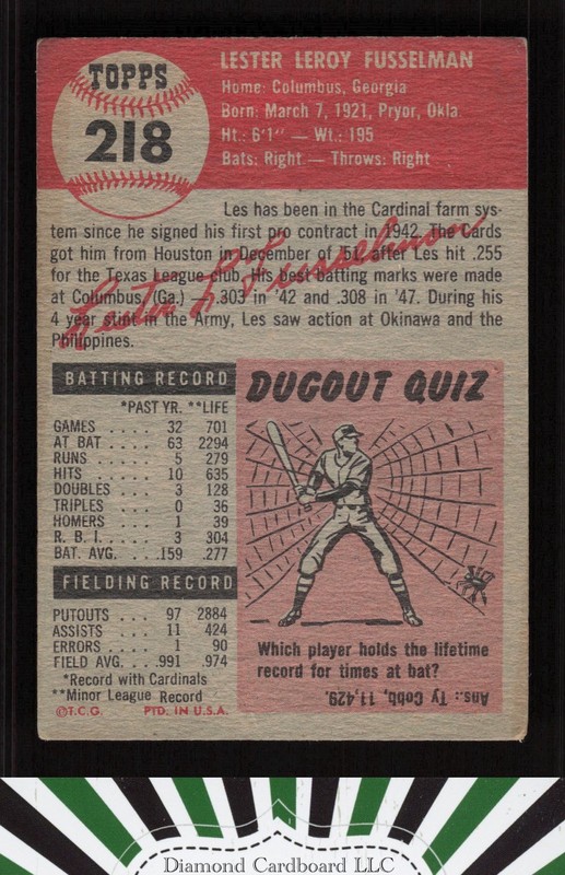 1953 Topps #218 Les Fusselman FR b, back
