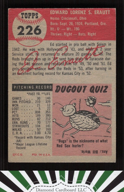 1953 Topps #226 Ed Erautt GD [CENTERED] b, back