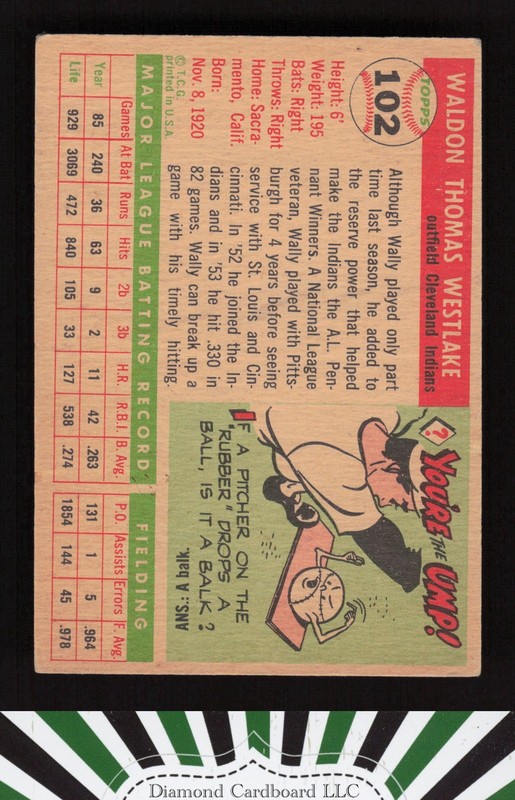 1955 Topps #102 Wally Westlake VGEX g, back