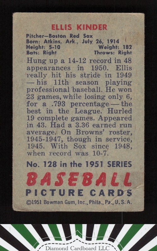 1951 Bowman #128 Ellis Kinder GD, back