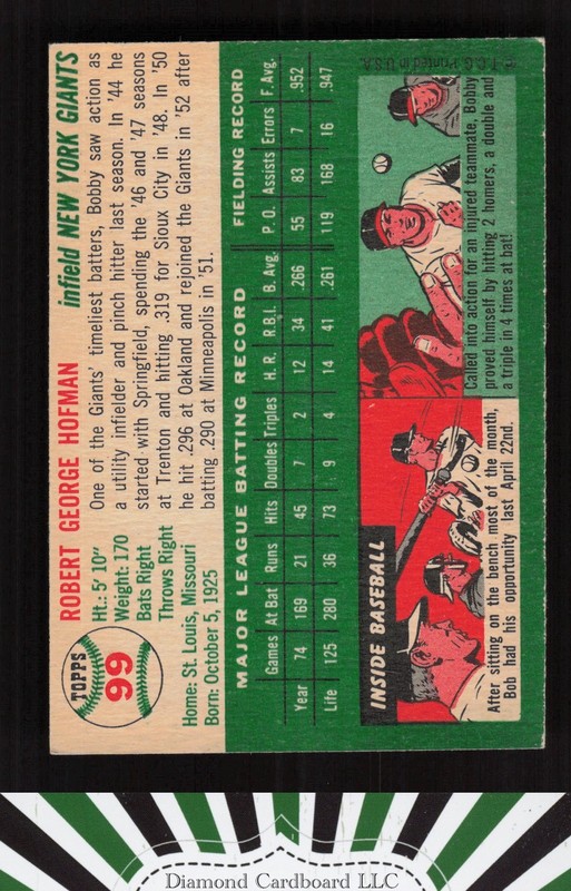 1954 Topps #99 Bobby Hofman EX+ l, back