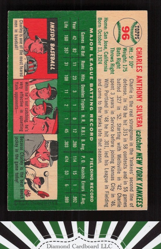 1954 Topps #96 Charlie Silvera VGEX l, back