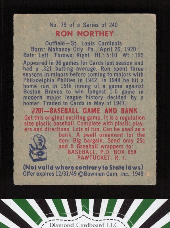 1949 Bowman #79 Ron Northey GD+ [CENTERED] b, back