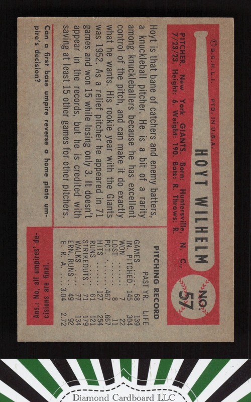 1954 Bowman #57 Hoyt Wilhelm NM j, back