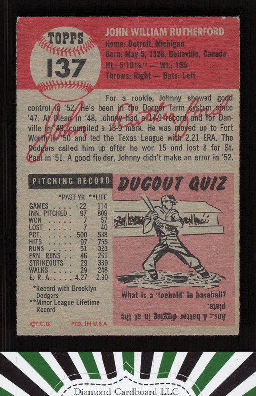 1953 Topps #137 John Rutherford : Bio uses black text VGEX h, back